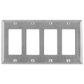 Hubbell Wiring Device-Kellems Wallplates and Boxes, Metallic Plates, 4- Gang, 4) GFCI Openings, Standard Size, Stainless Steel SS264